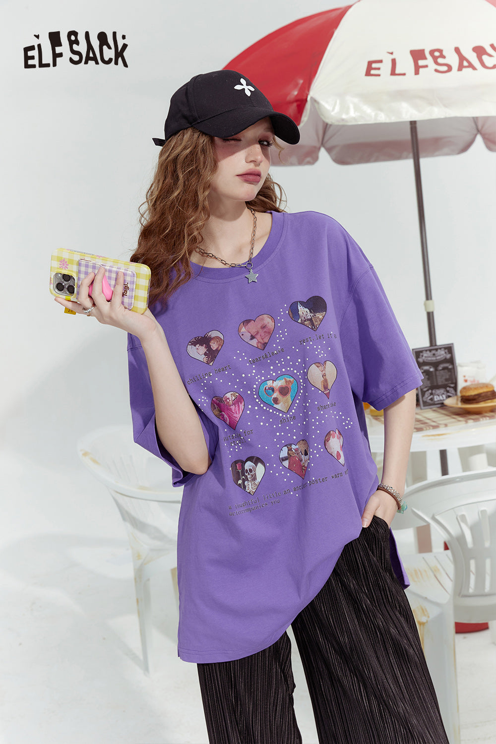 ELFSACK Dopamine series fashionable gentle love print loose short-sleeved T-shirt