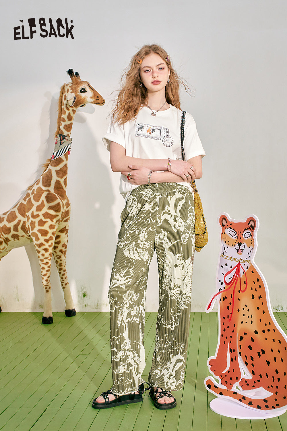 ELFSACK Loose Short sleeved T-shirt Slim and Casual Versatile Basic Top