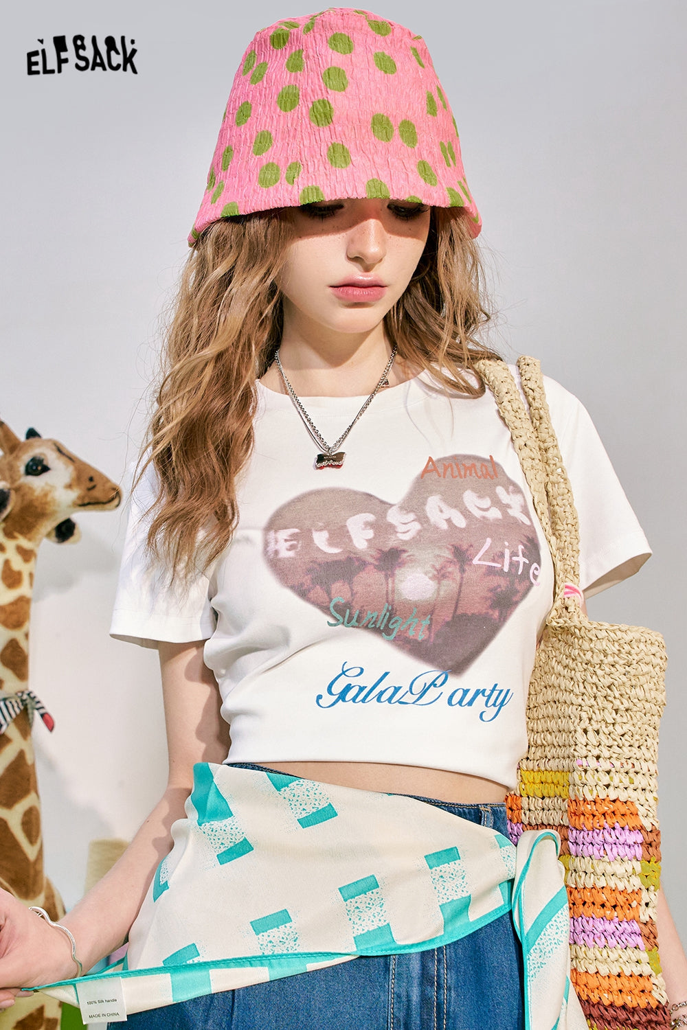 ELFSACK Love Print BM Slim Fit Short Sleeve T-shirt Women's Slim Short Top