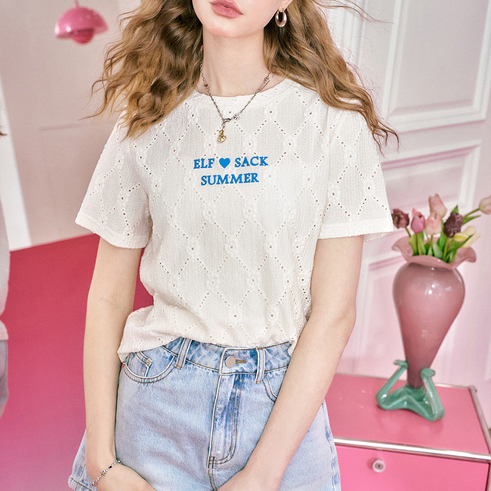 
                  
                    ELFSACK Letter printed loose short sleeved T-shirt for women's 2024 summer new loose shoulder slimming shirt
                  
                