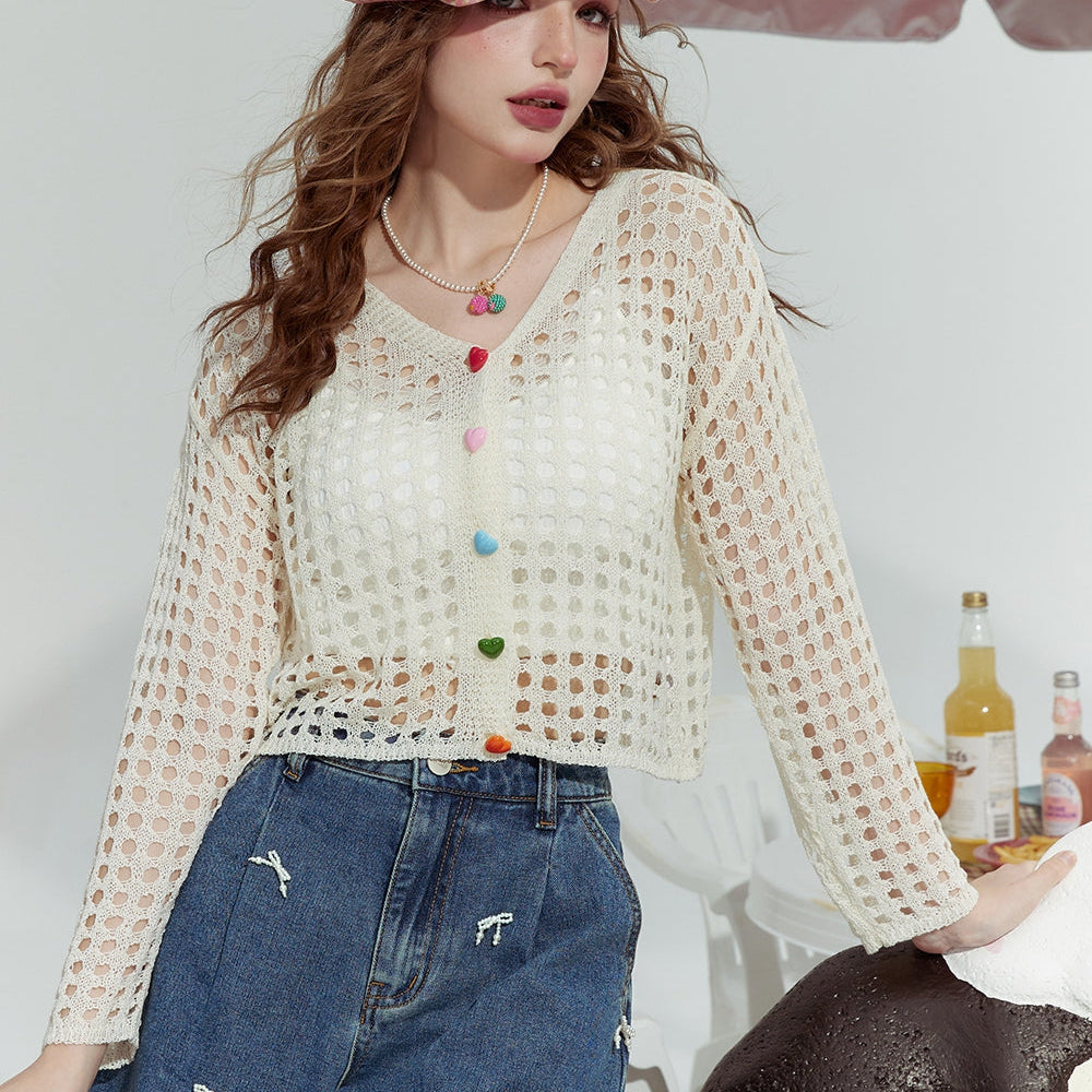 
                  
                    ELFSACK 2024 Summer New Hollow design fashion loose outer wear dopamine knitted sweater thin cardigan women
                  
                