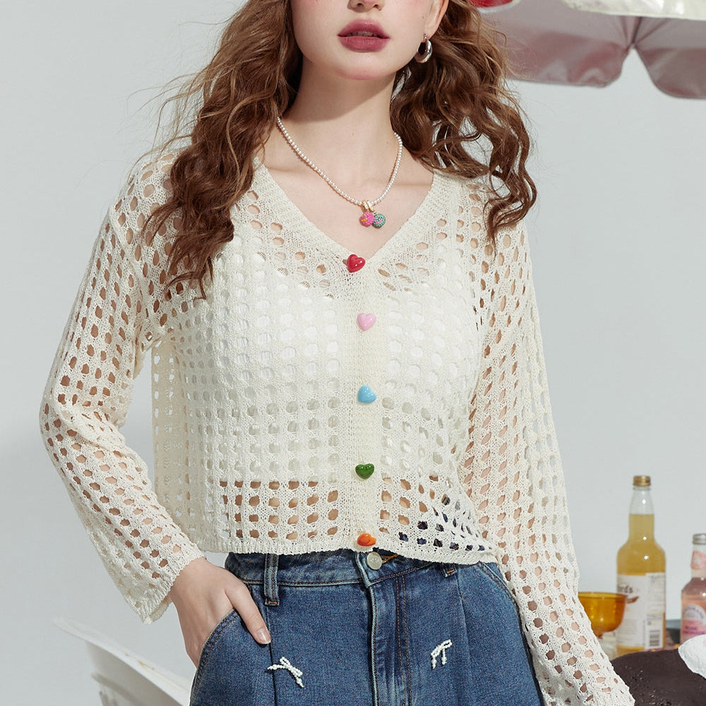 
                  
                    ELFSACK 2024 Summer New Hollow design fashion loose outer wear dopamine knitted sweater thin cardigan women
                  
                