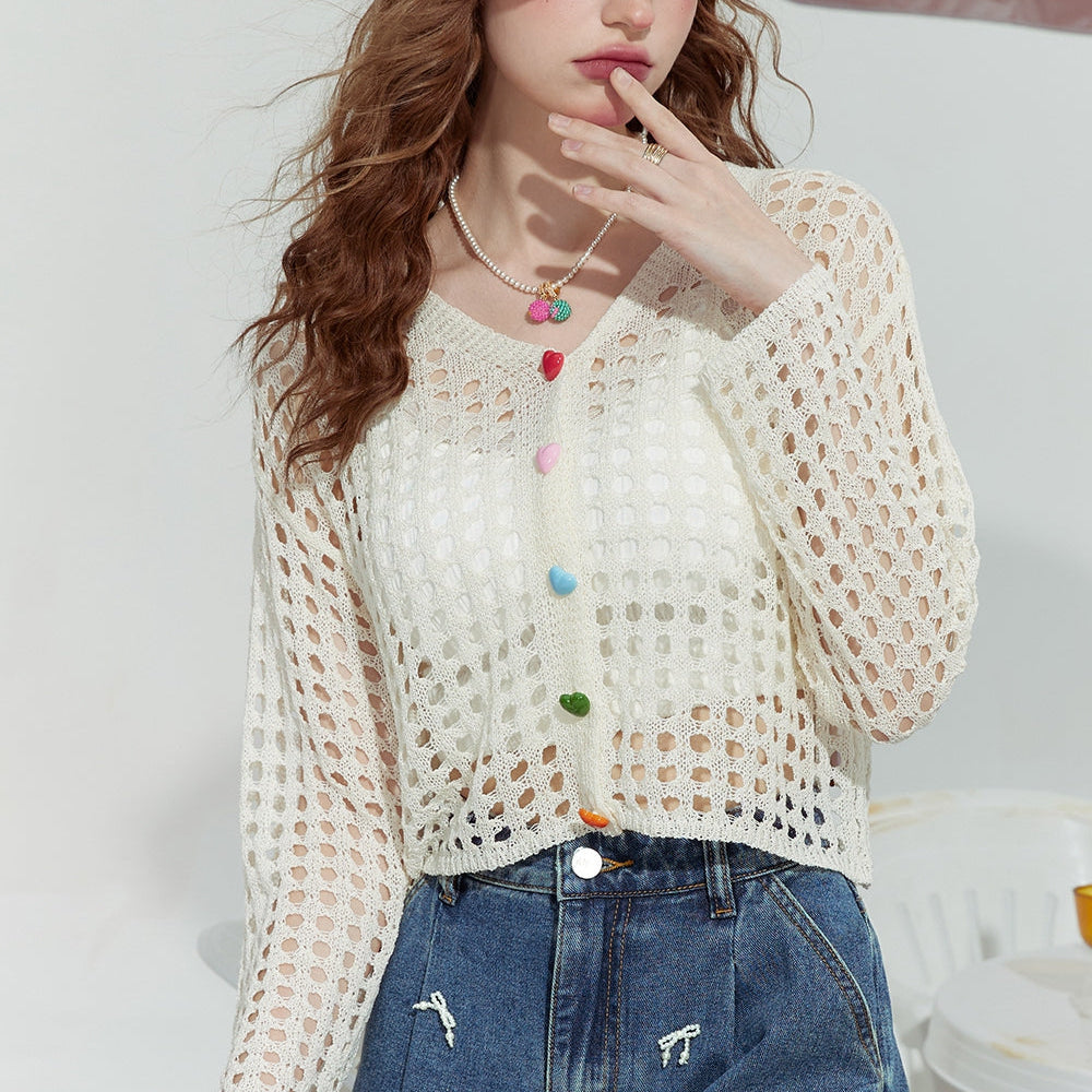 
                  
                    ELFSACK 2024 Summer New Hollow design fashion loose outer wear dopamine knitted sweater thin cardigan women
                  
                