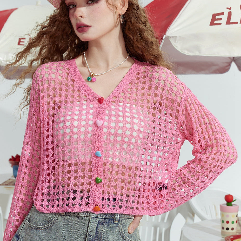 
                  
                    ELFSACK 2024 Summer New Hollow design fashion loose outer wear dopamine knitted sweater thin cardigan women
                  
                