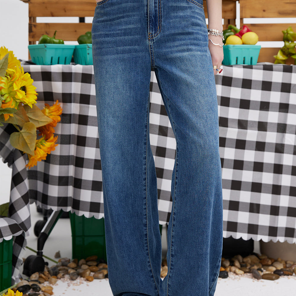 ELFSACK 2024 summer new arrival picnic travel vacation holiday soft comfortable fitted light colored high waisted straight leg jeans slim narrow version loose wide leg pants smooth