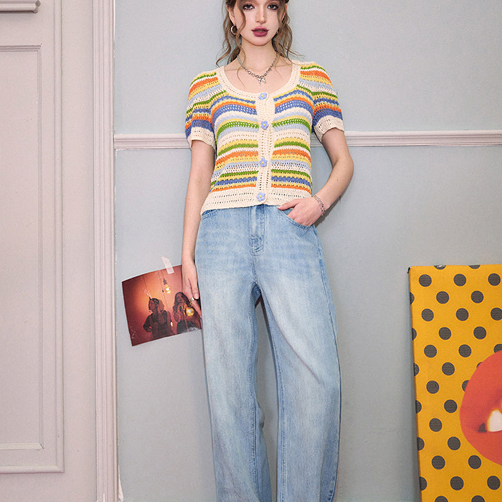 
                  
                    ELFSACK Light colored silk cotton straight leg jeans for women in spring 2024, new loose high waisted wide leg pants
                  
                