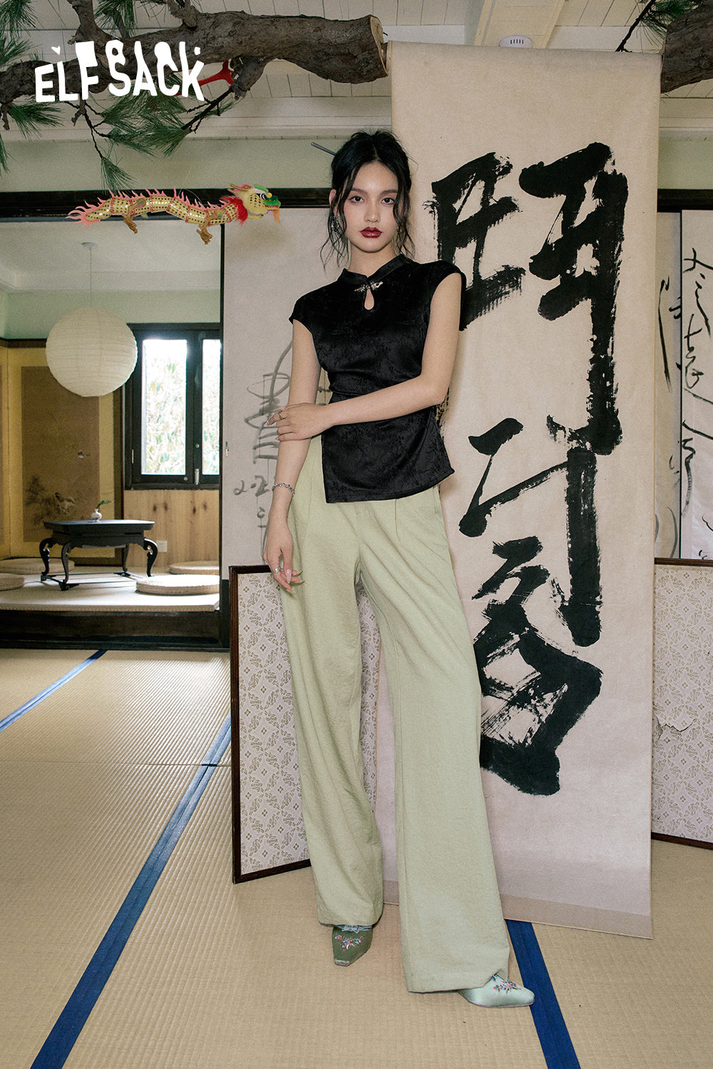 ELFSACK National style buckle Chinese two-piece set's spring/summer