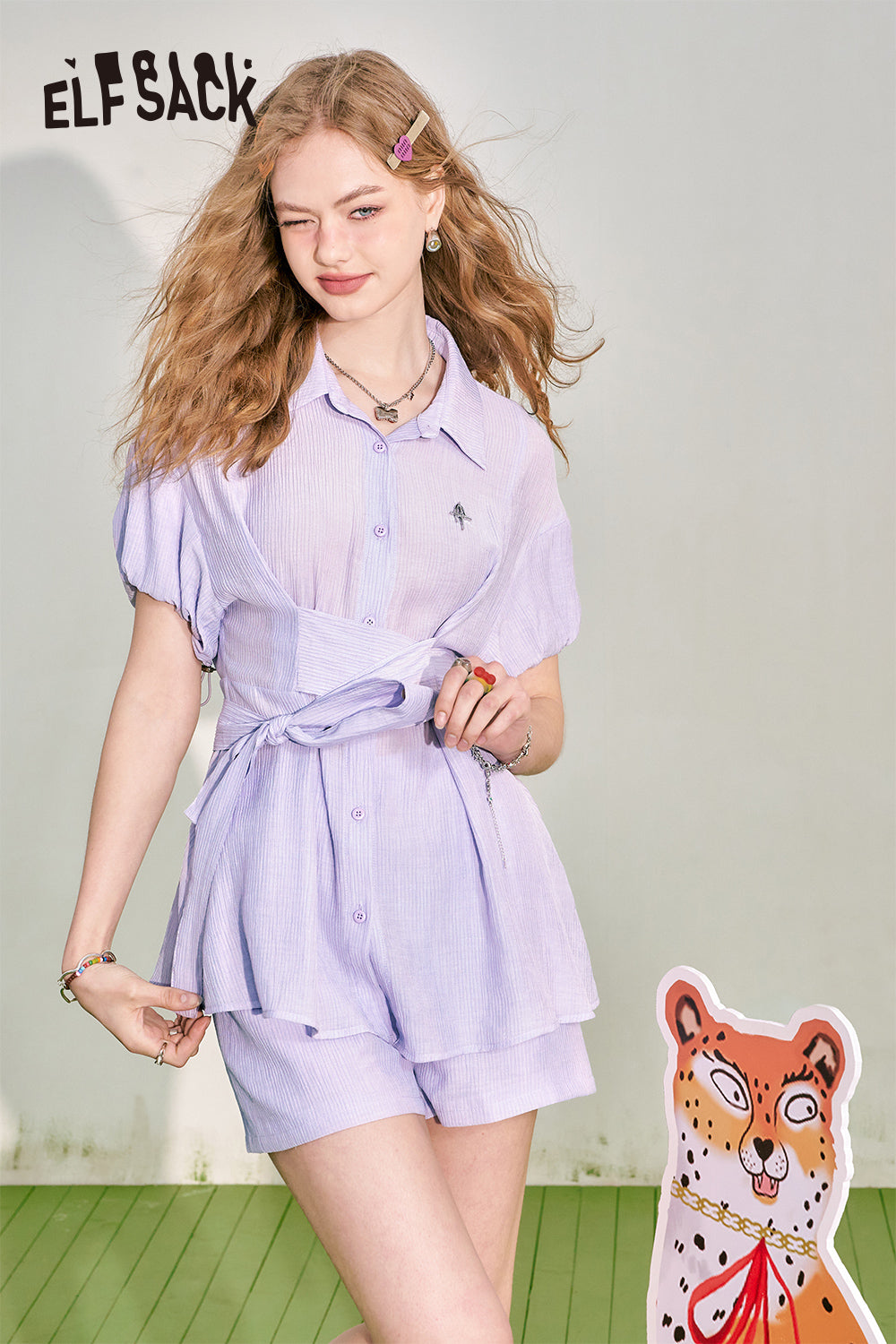 ELFSACK Waistband Style Chiffon Shorts Two Piece Set's Slim and Casual Appearance