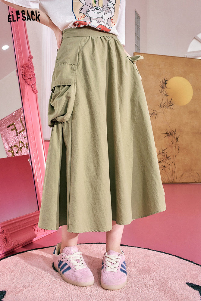 
                  
                    ELFSACK High waisted A-line workwear skirt for women's summer 2024 new casual and versatile long skirt nylon
                  
                
