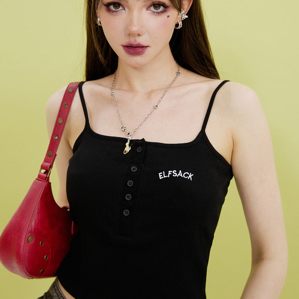 ELFSACK Letter Embroidered Inner Strap Women's 2024 Summer New Knitted Tank Top Spicy Girl