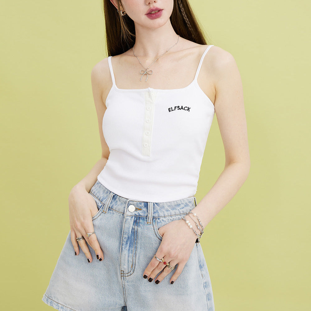 
                  
                    ELFSACK Letter Embroidered Inner Strap Women's 2024 Summer New Knitted Tank Top Spicy Girl
                  
                