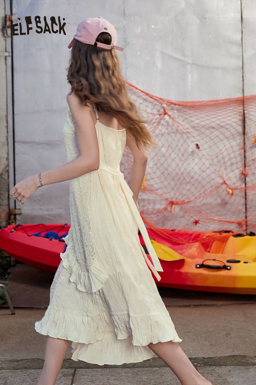 ELFSACK French style ruffled temperament holiday sexy lace suspender dress