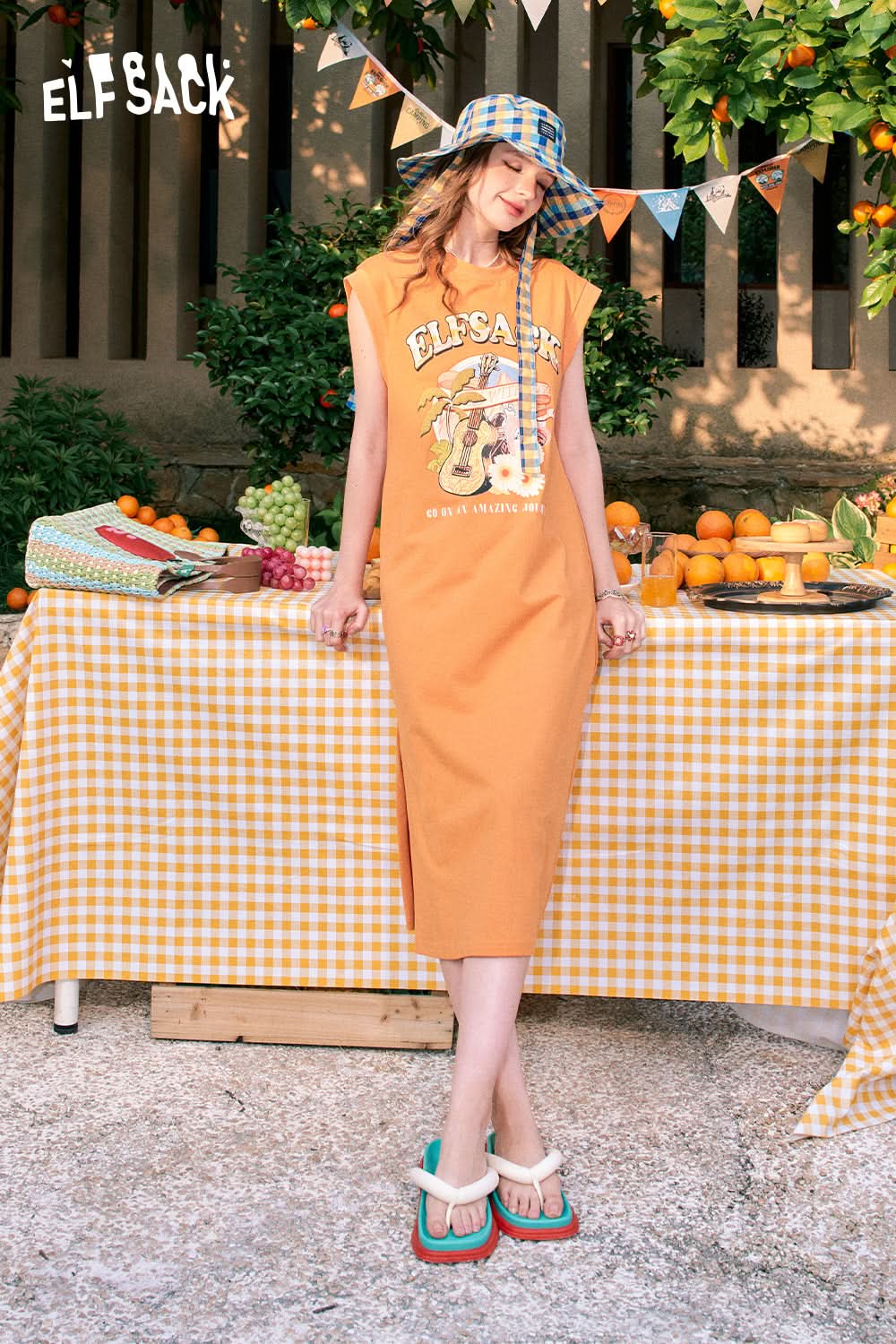 ELFSACK Alphabet guitar print small height casual slim sleeveless t-shirt dress