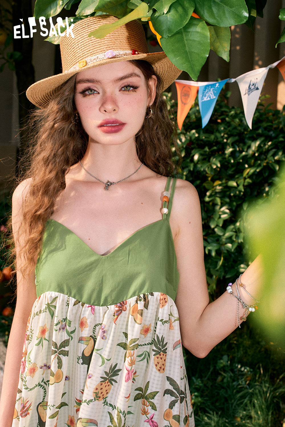 ELFSACK Plaid floral design elegant holiday suspender dress