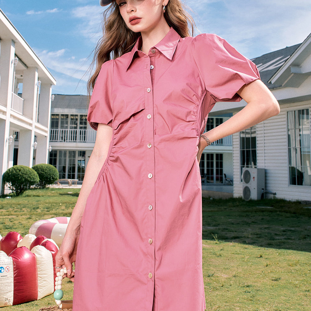 
                  
                    ELFSACK 2024 Summer New Arrivals Pink Puff Sleeve Waisted Gentle Style Princess Shirt Dress for Women
                  
                