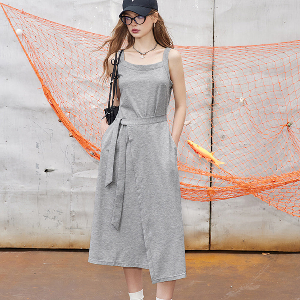 ELFSACK 2024 Summer New Arrivals Grey casual camisole dress for women, sleeveless vest dress