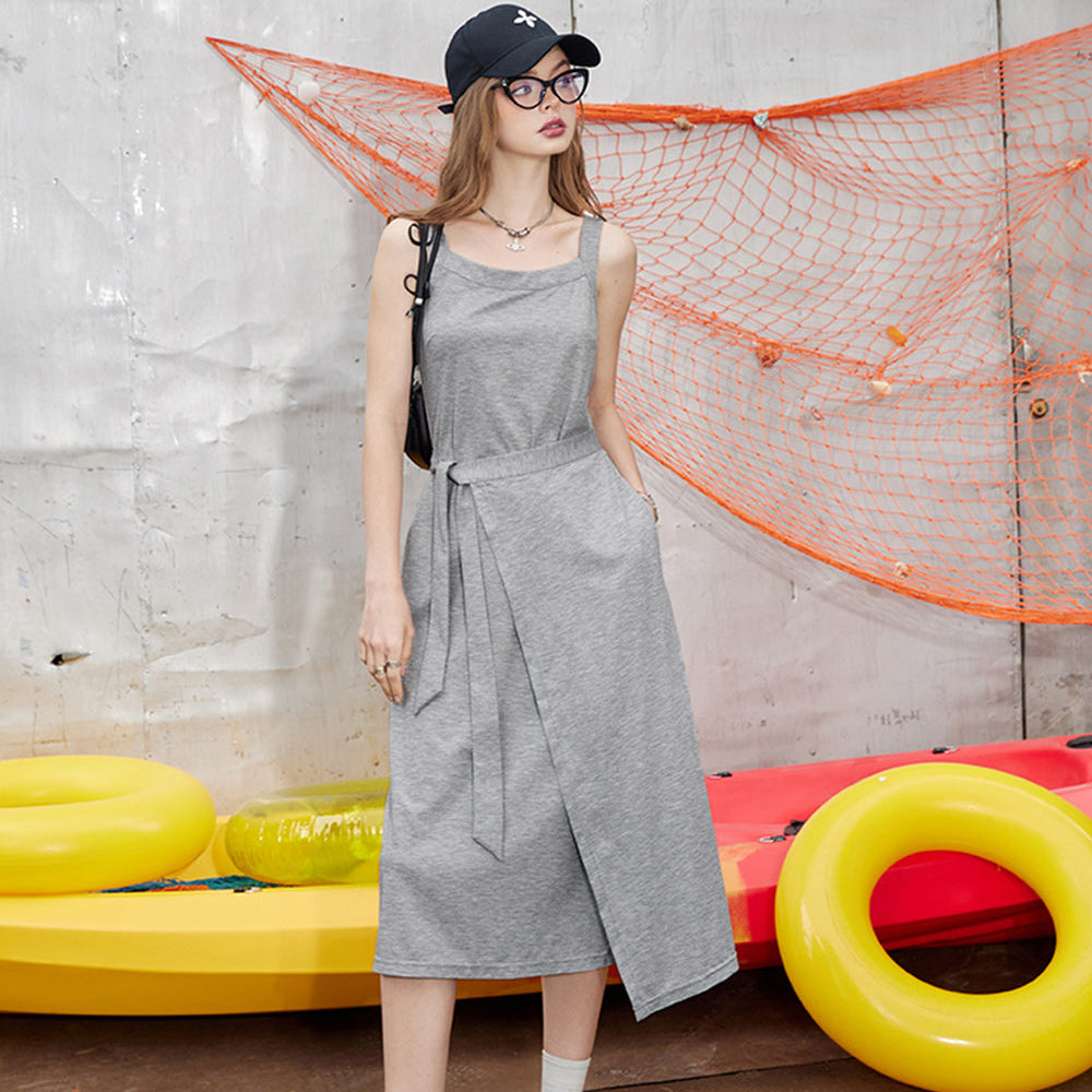 
                  
                    ELFSACK 2024 Summer New Arrivals Grey casual camisole dress for women, sleeveless vest dress
                  
                