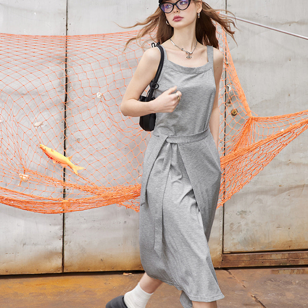 
                  
                    ELFSACK 2024 Summer New Arrivals Grey casual camisole dress for women, sleeveless vest dress
                  
                