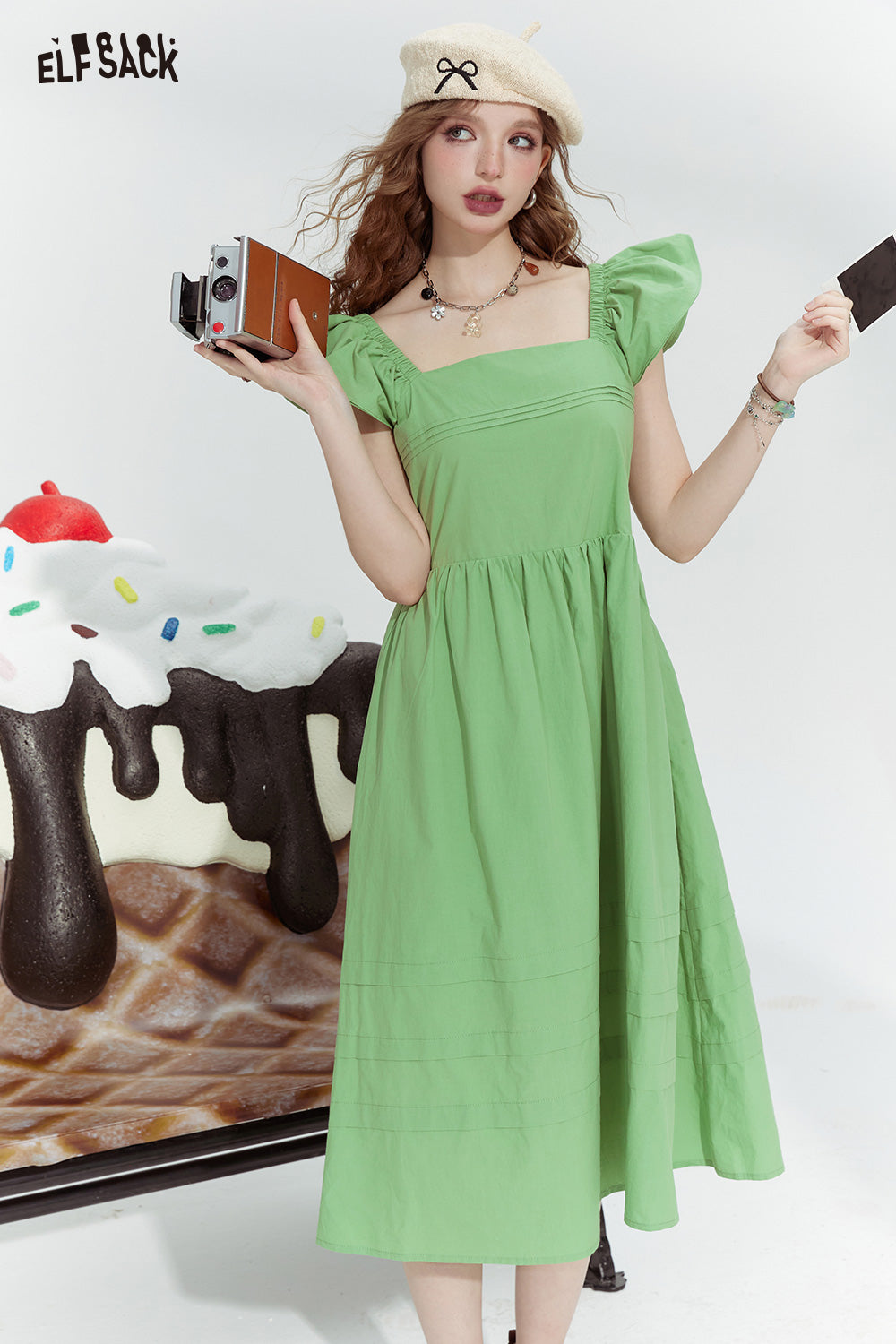 ELFSACK Square Neck Holiday Style Slim Skirt for woman