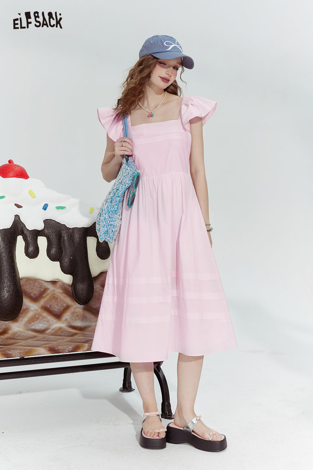 ELFSACK Square Neck Holiday Style Slim Skirt for woman