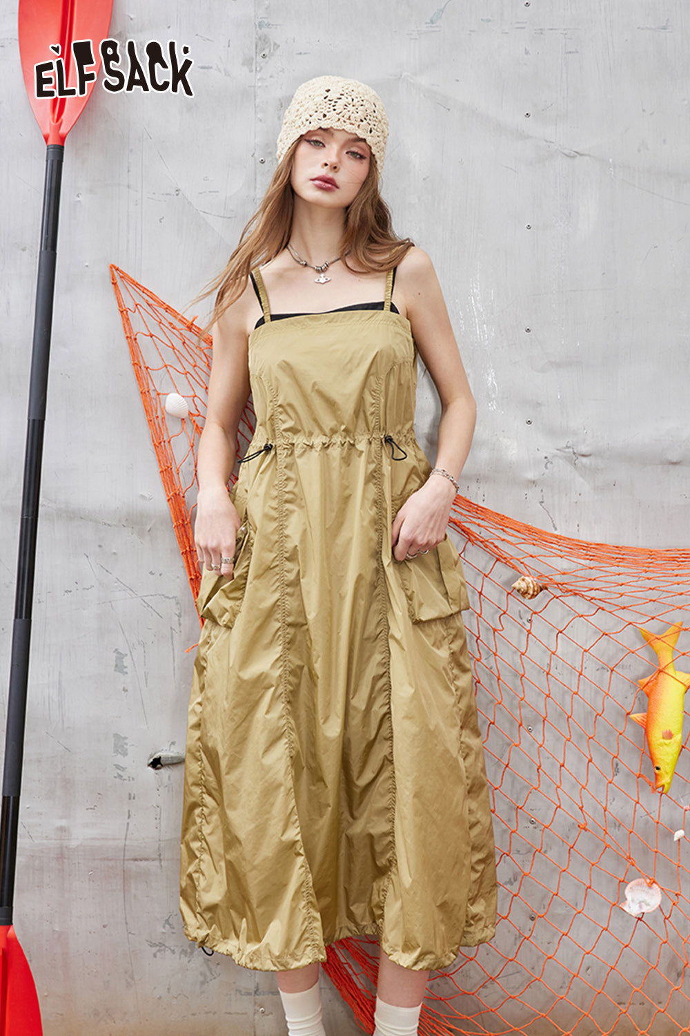 ELFSACK Workwear casual camisole dress women's versatile A-line skirt