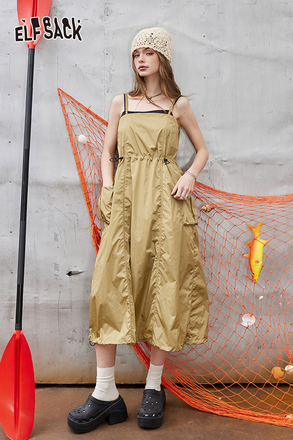 ELFSACK Workwear casual camisole dress women's versatile A-line skirt