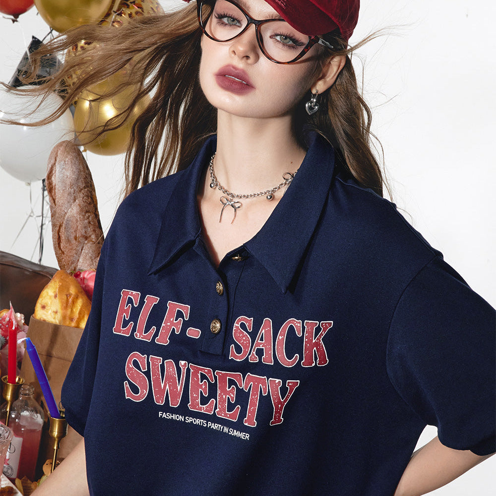 
                  
                    2024 Summer ELFSACK New Arrivals Mesh and teal letter print polo collar preppy dress for women
                  
                