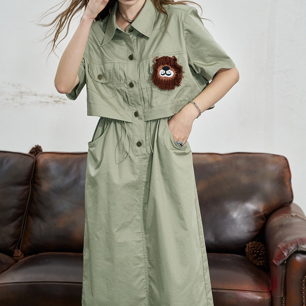 
                  
                    ELFSACK 2024 Summer New Arrivals Work style shirt dress, women's casual waist cinched loose dress
                  
                