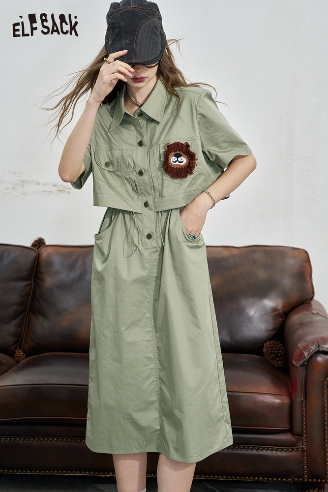 
                  
                    ELFSACK 2024 Summer New Arrivals Work style shirt dress, women's casual waist cinched loose dress
                  
                