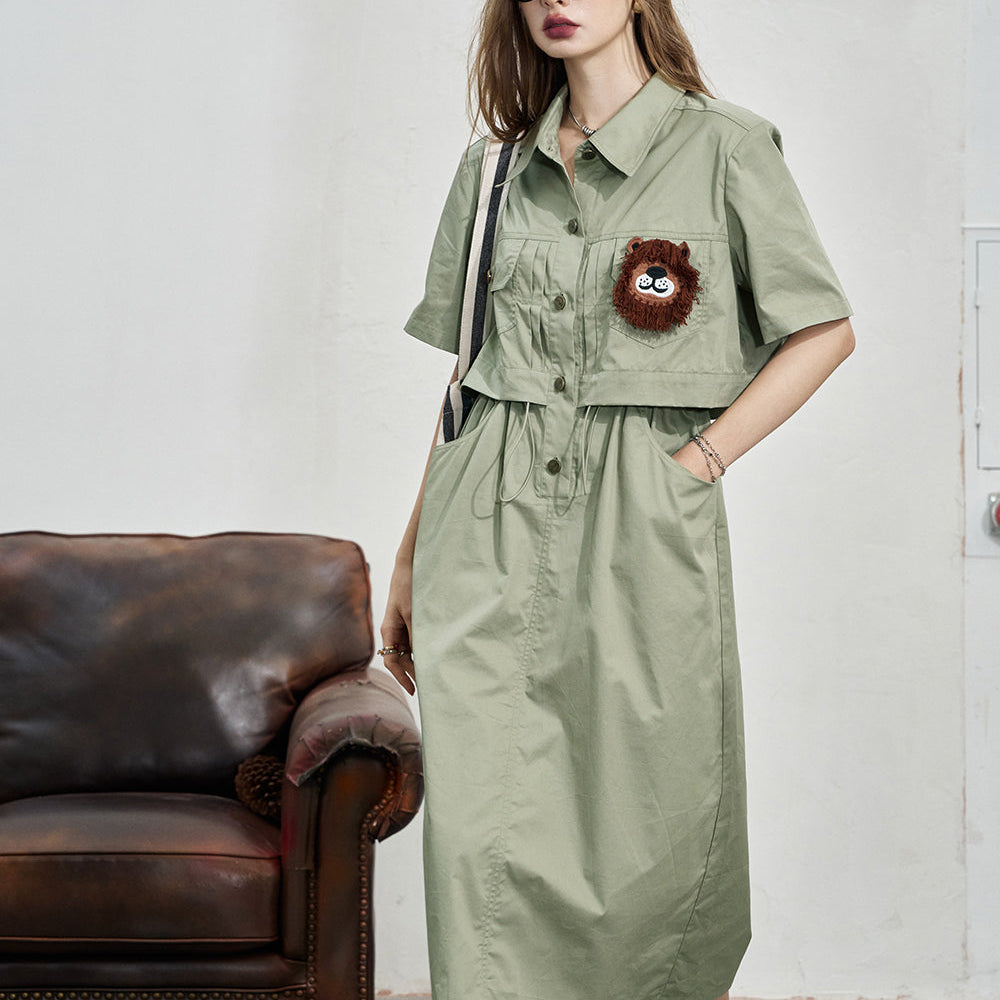 
                  
                    ELFSACK 2024 Summer New Arrivals Work style shirt dress, women's casual waist cinched loose dress
                  
                