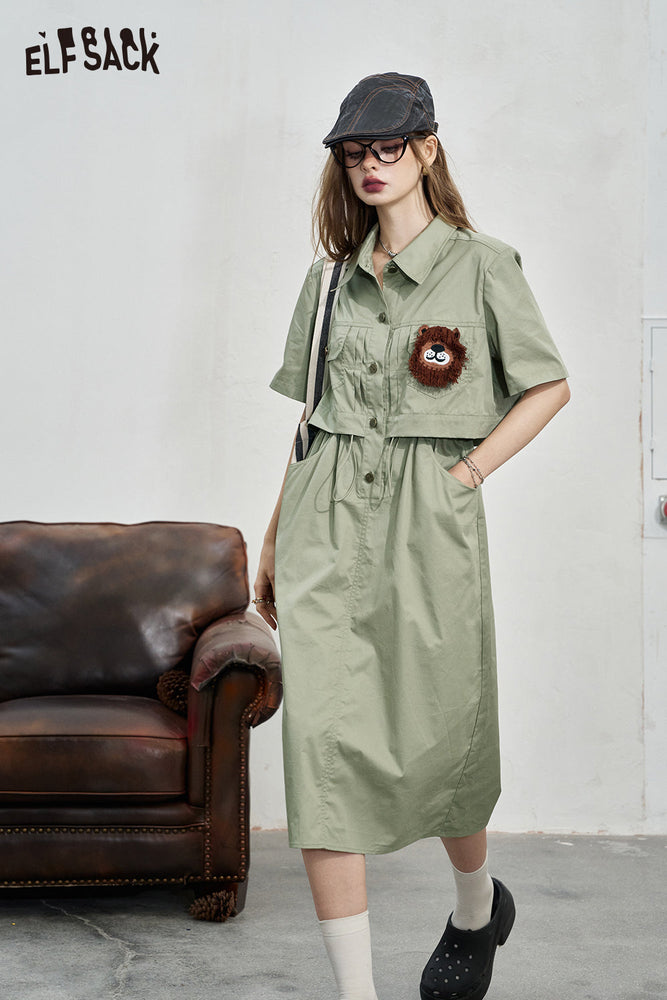 
                  
                    ELFSACK 2024 Summer New Arrivals Work style shirt dress, women's casual waist cinched loose dress
                  
                