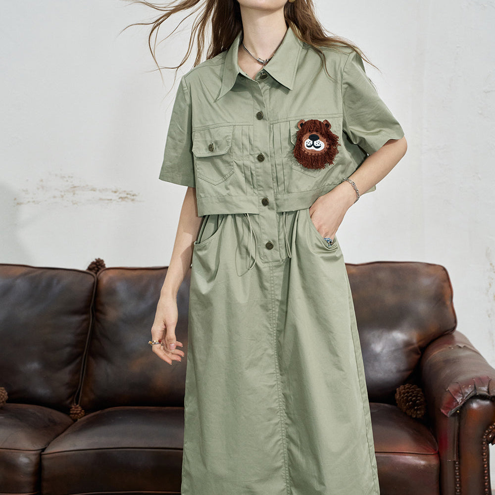 
                  
                    ELFSACK 2024 Summer New Arrivals Work style shirt dress, women's casual waist cinched loose dress
                  
                