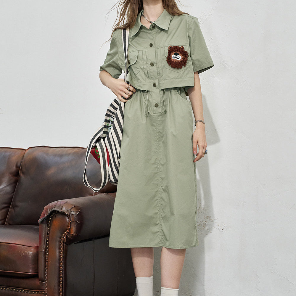 
                  
                    ELFSACK 2024 Summer New Arrivals Work style shirt dress, women's casual waist cinched loose dress
                  
                