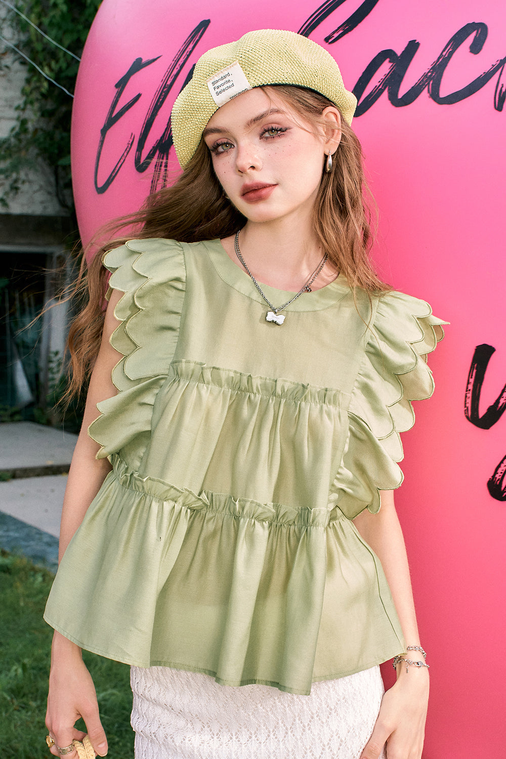 ELFSACK Double lace French sweet chiffon small flying sleeve shirt
