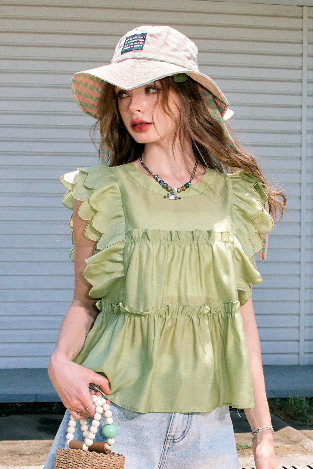ELFSACK Double lace French sweet chiffon small flying sleeve shirt