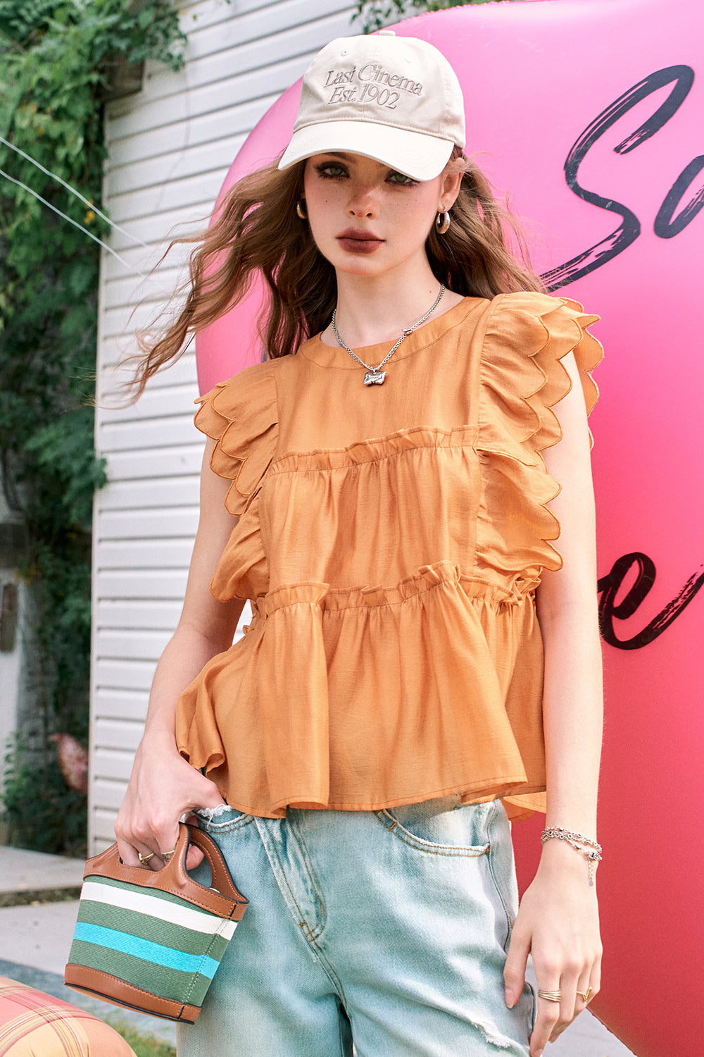 
                  
                    ELFSACK 2024 Summer New Arrivals Double lace French sweet chiffon small flying sleeve shirt for women
                  
                