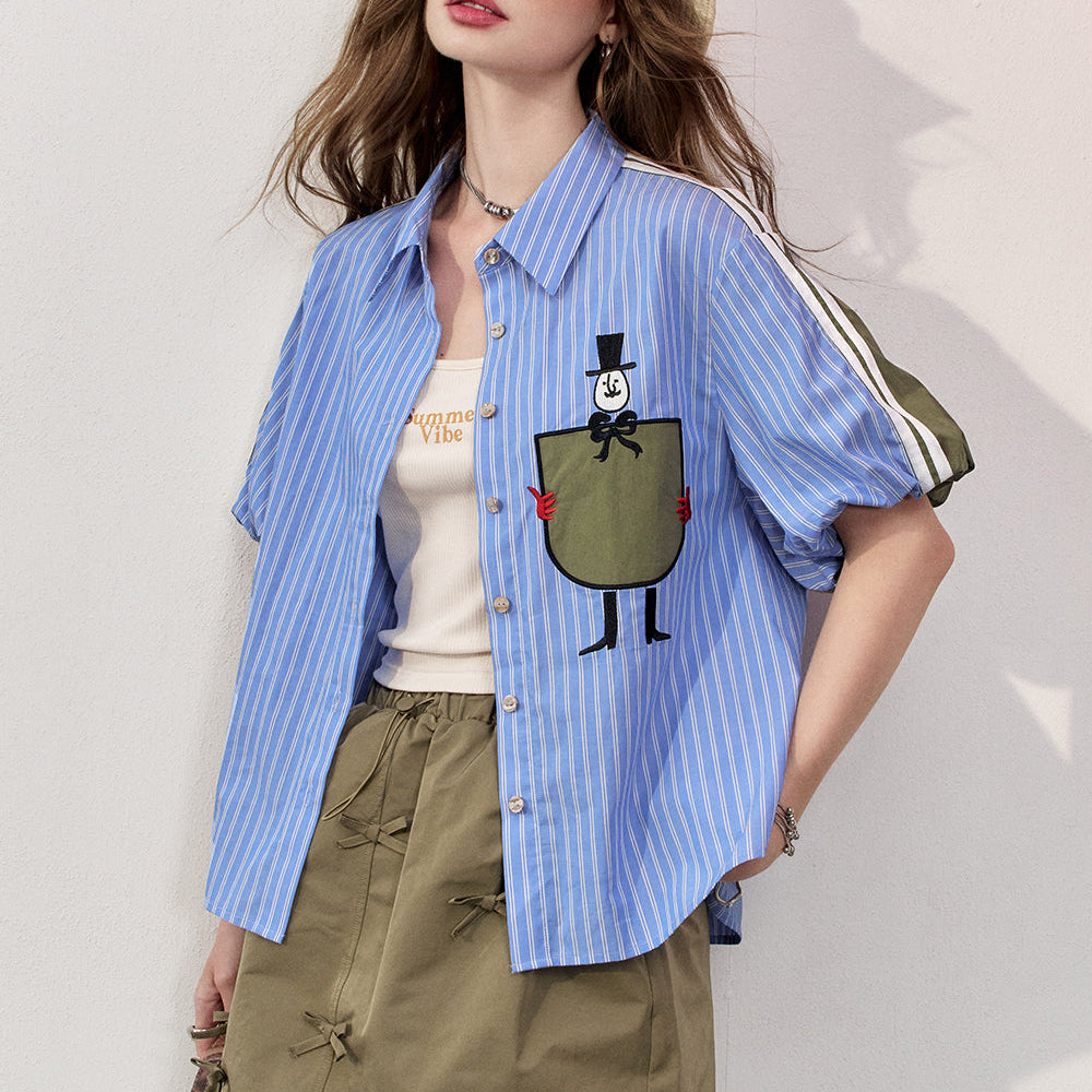 
                  
                    2024 Summer ELFSACK New Arrivals Blue striped POLO collar casual style loose slim temperament niche short-sleeved shirt for women
                  
                