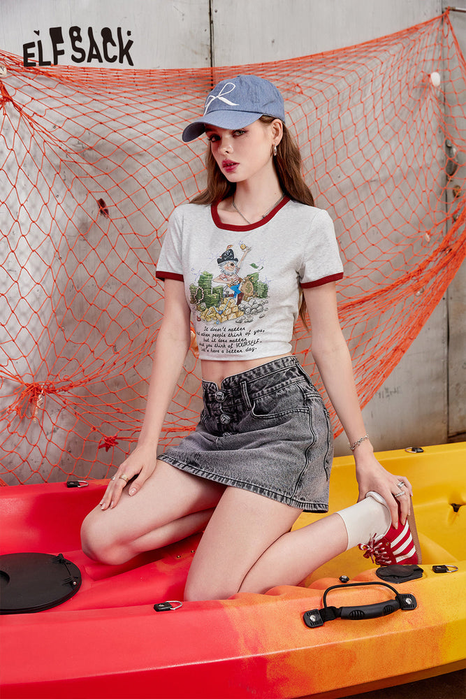 
                  
                    ELFSACK 2024 Summer New Arrivals White slim fit short sleeved t-shirt for women's BM casual versatile design top
                  
                