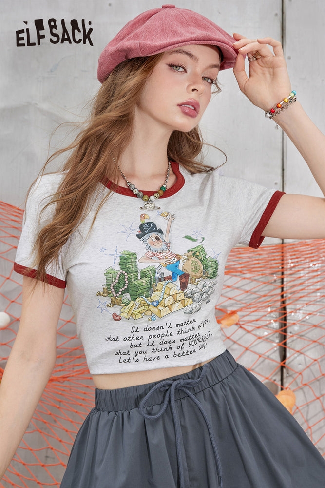 
                  
                    ELFSACK 2024 Summer New Arrivals White slim fit short sleeved t-shirt for women's BM casual versatile design top
                  
                