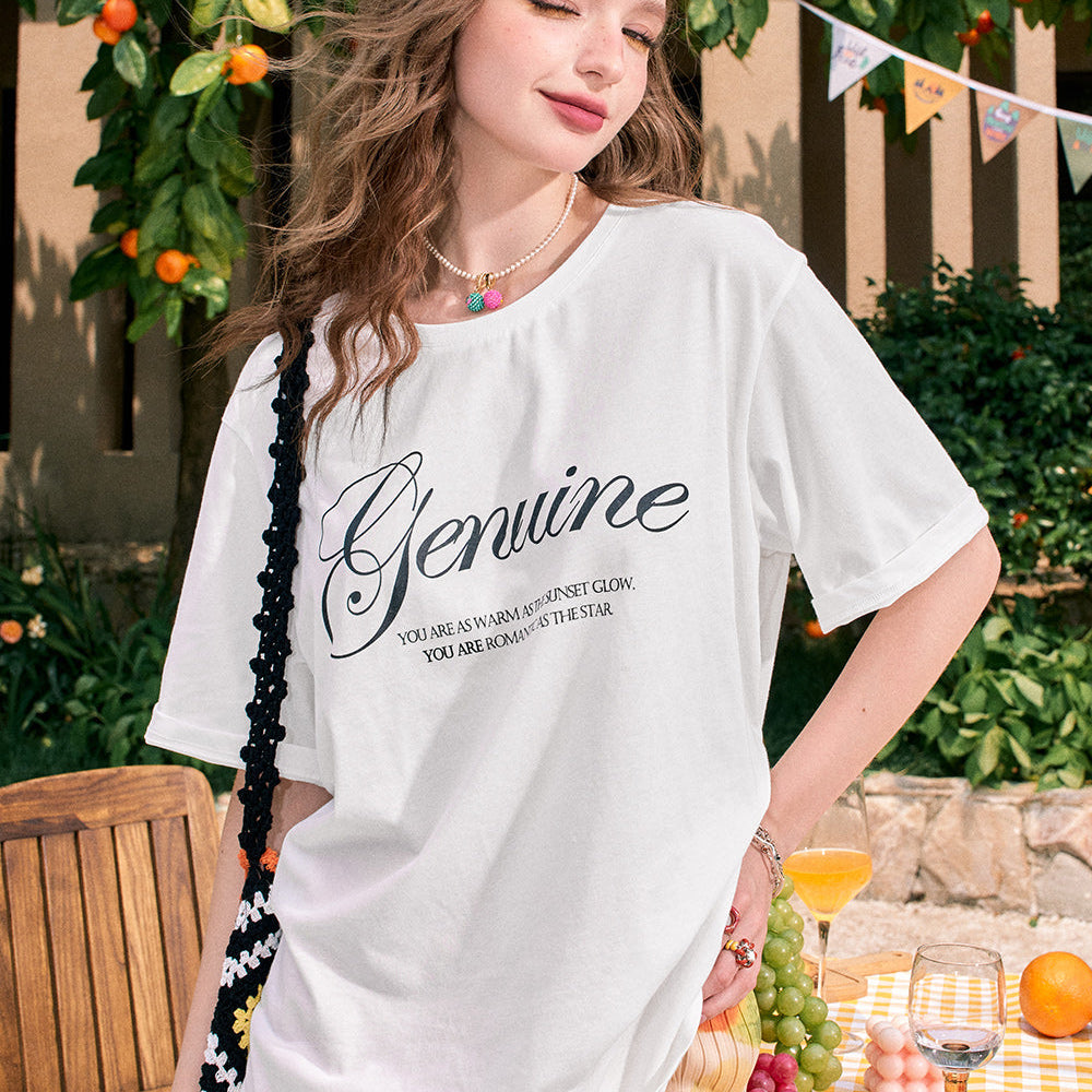 
                  
                    ELFSACK 2024 summer new arrival Letter print round neck casual style design loose white short-sleeved T-shirt for women
                  
                