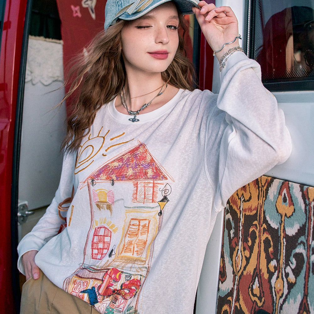 
                  
                    2024 Summer ELFSACK New Arrivals Lightweight and slightly transparent graphic print casual loose blouse white T-shirt for women
                  
                