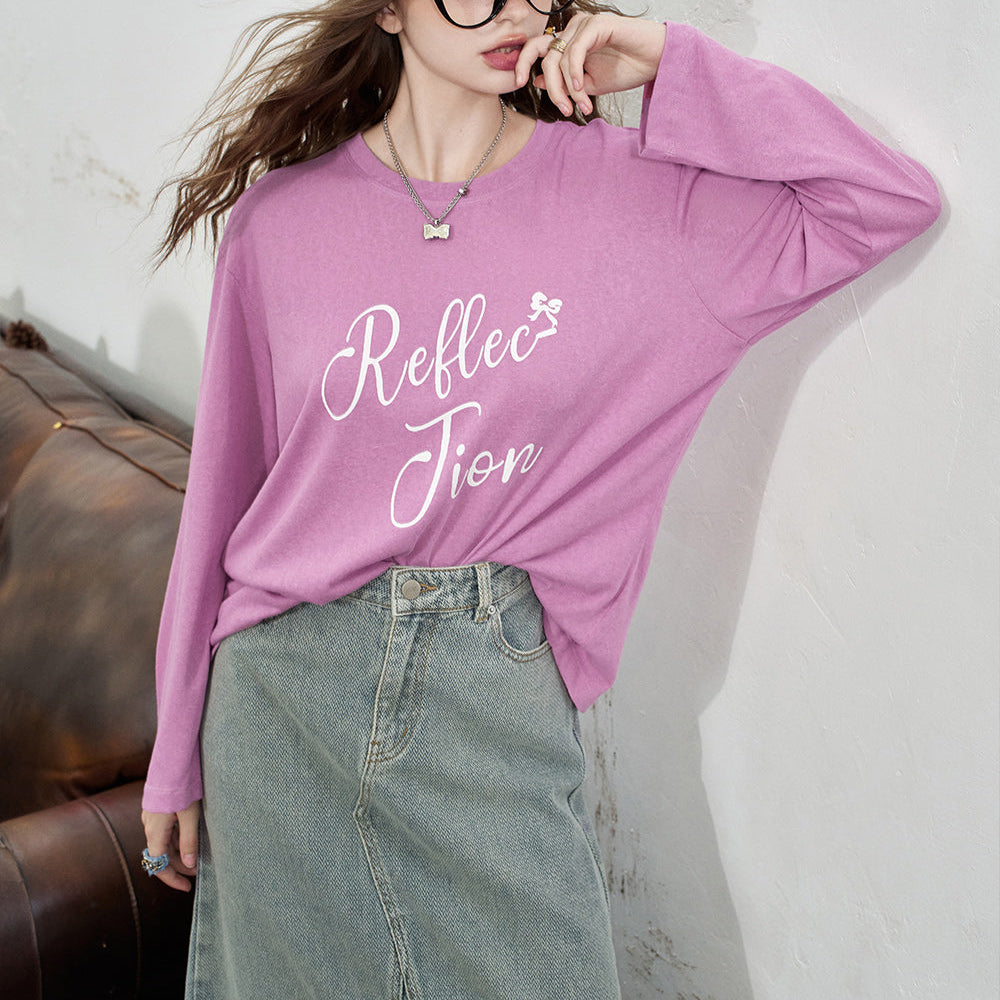 ELFSACK 2024 Summer New Arrivals Letter printed loose T-shirt for women Lazy casual hoodie with air conditioning