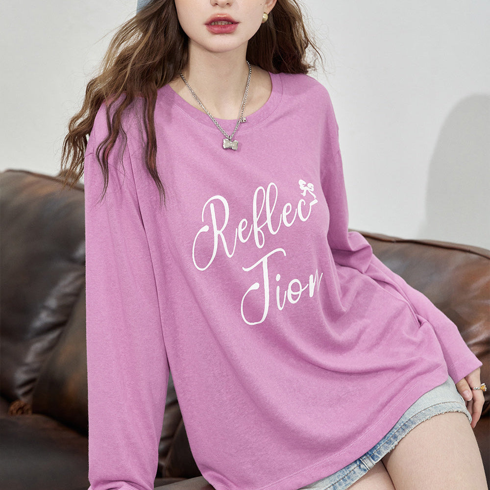 ELFSACK 2024 Summer New Arrivals Letter printed loose T-shirt for women Lazy casual hoodie with air conditioning