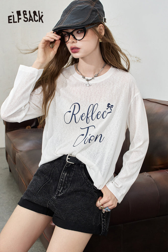 
                  
                    ELFSACK 2024 Summer New Arrivals Letter printed loose T-shirt for women Lazy casual hoodie with air conditioning
                  
                