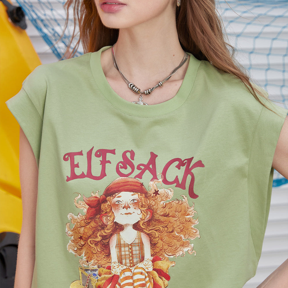 
                  
                    ELFSACK 2024 Summer New Arrivals Printed sleeveless t-shirt for women's casual versatile and unique top
                  
                