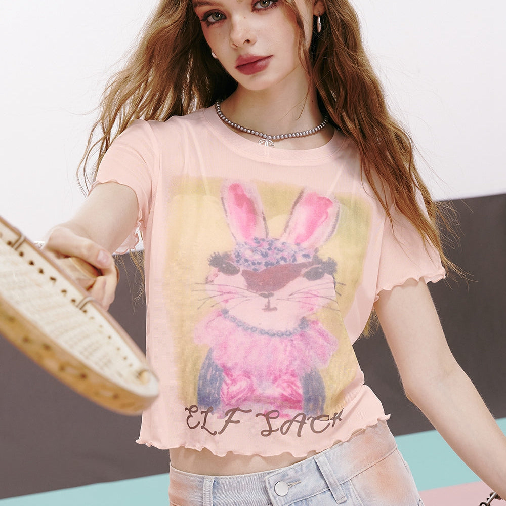 
                  
                    ELFSACK 2024 summer new arrival American sexy letter cartoon print ruffled slim fit straight shoulder short sleeve T-shirt for women
                  
                