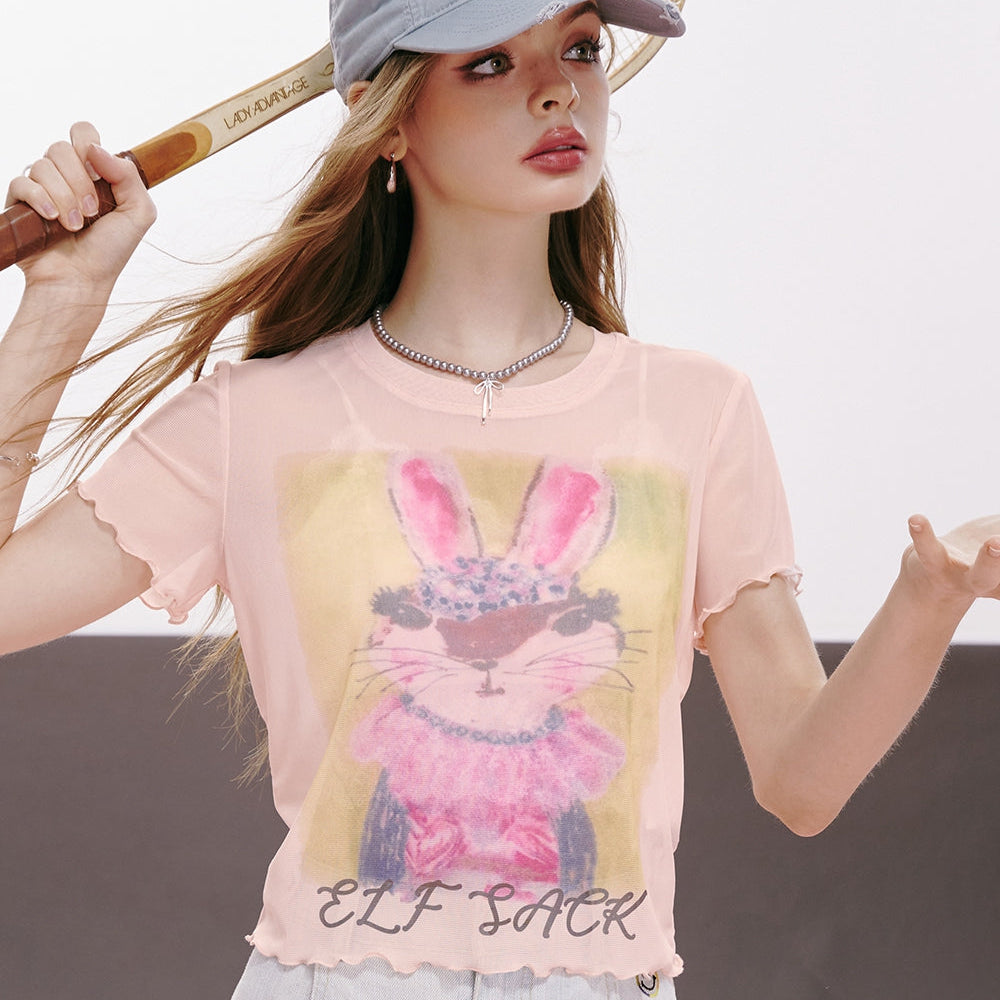 
                  
                    ELFSACK 2024 summer new arrival American sexy letter cartoon print ruffled slim fit straight shoulder short sleeve T-shirt for women
                  
                