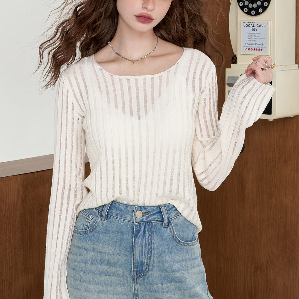 
                  
                    ELFSACK 2024 Summer New Arrivals Casual vertical striped knitted sweater for women, lightweight and loose cover shirt, slimming top
                  
                