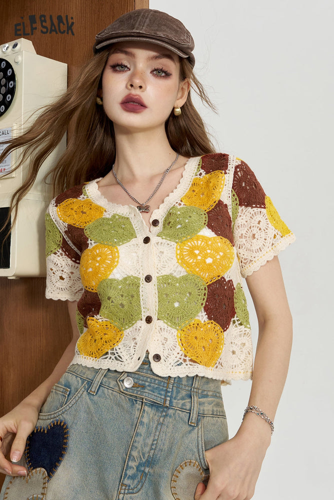 
                  
                    ELFSACK 2024 Summer New Arrivals Holiday style hollow knitted sweater for women, paired with a small cardigan for outerwear
                  
                