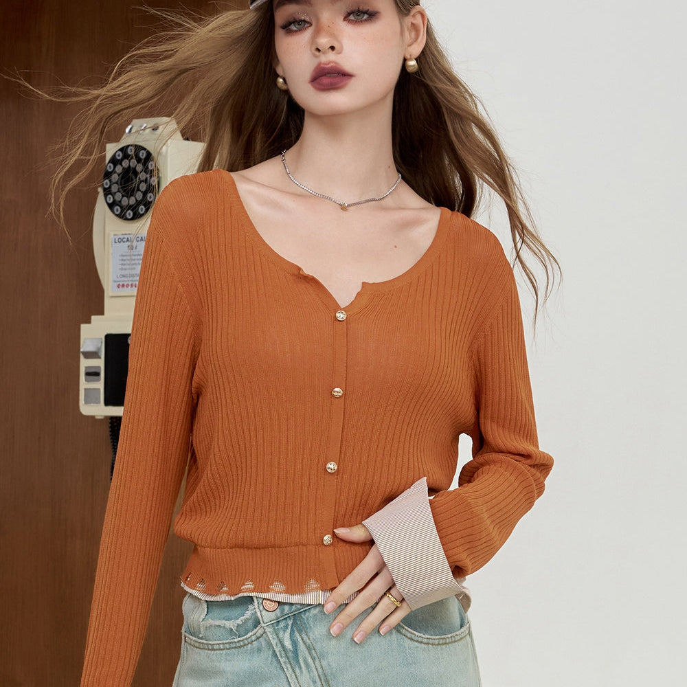 
                  
                    ELFSACK 2024 Summer New Arrivals Striped shirt patchwork knit sweater for women fake two lightweight and slimming tops
                  
                